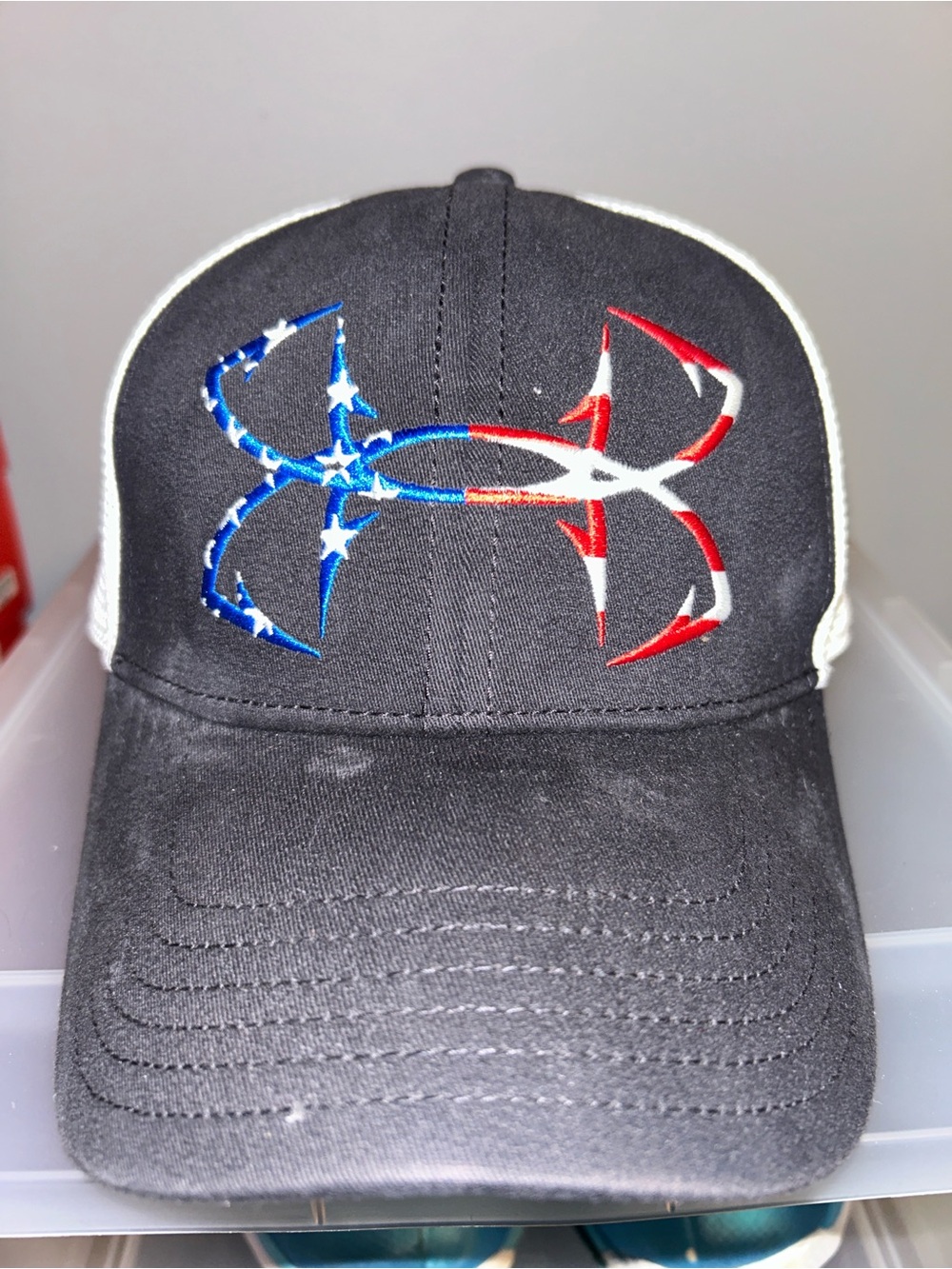 Under Armour Black Trucker Hat with Red, White & Blue Logo